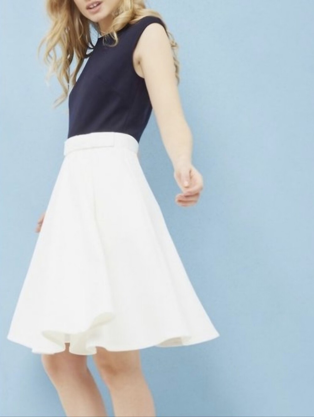 Ted Baker London Canniey Two-Tone Fit & Flare Bow Waist Dress Navy White 2/US 6